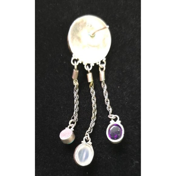 Carved Moon Face Sajen Dangle 925 Earrings Amethyst Turquoise & Moonstone - Picture 8 of 15